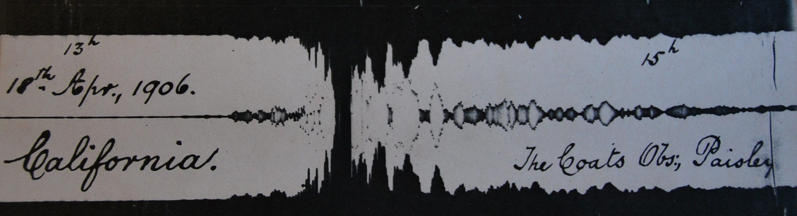 Coats Observatory’s seismometer reading of the devastating 1906 San Francisco earthquake