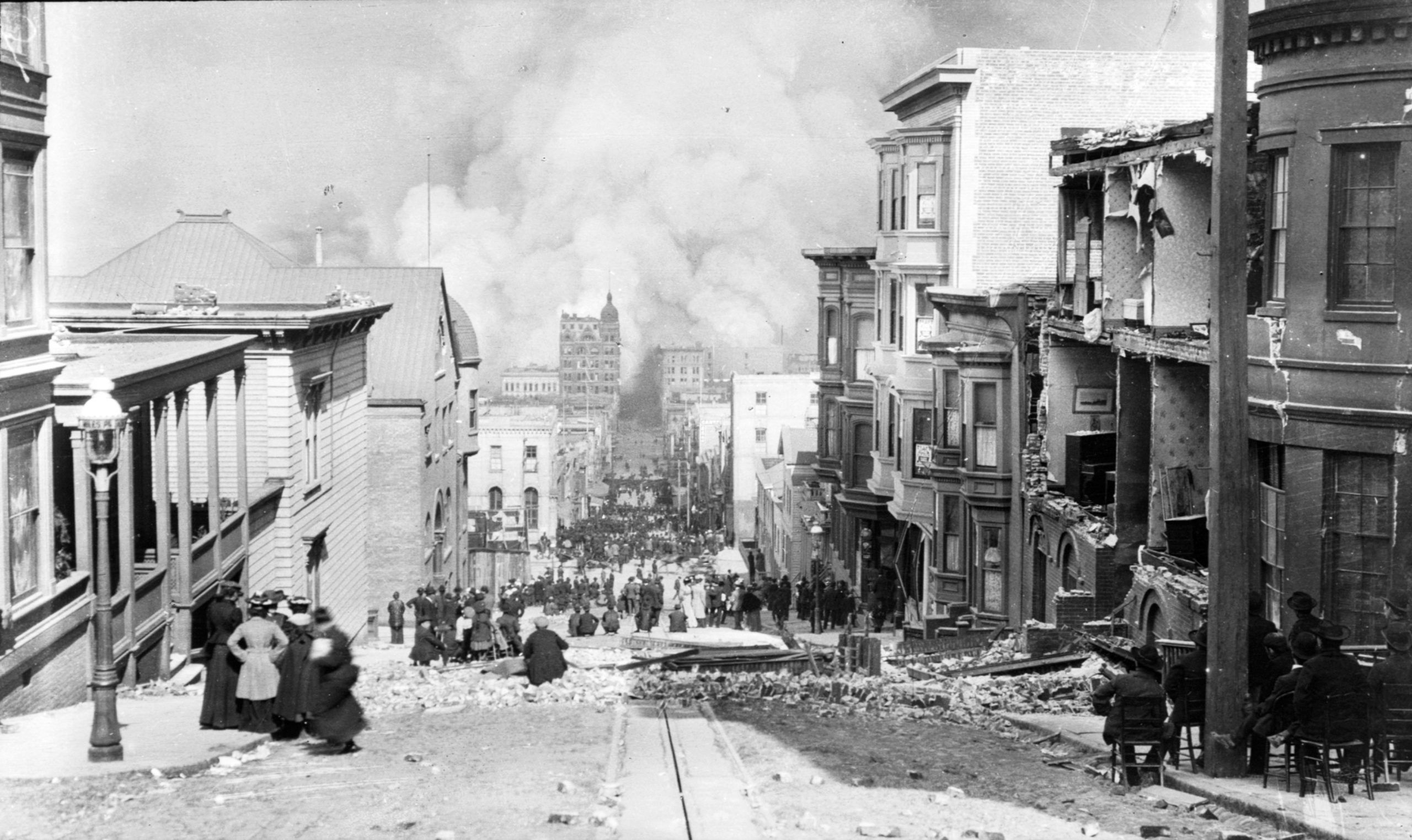 A shot of the destruction following the San Francisco earthquake in 1906