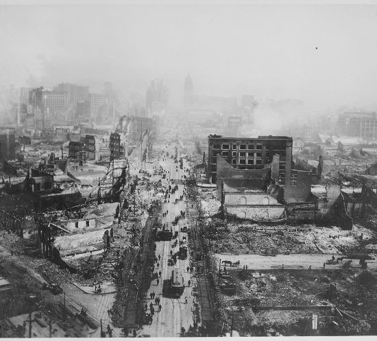 This image shows the devastating impact of the 1906 San Francisco earthquake damage